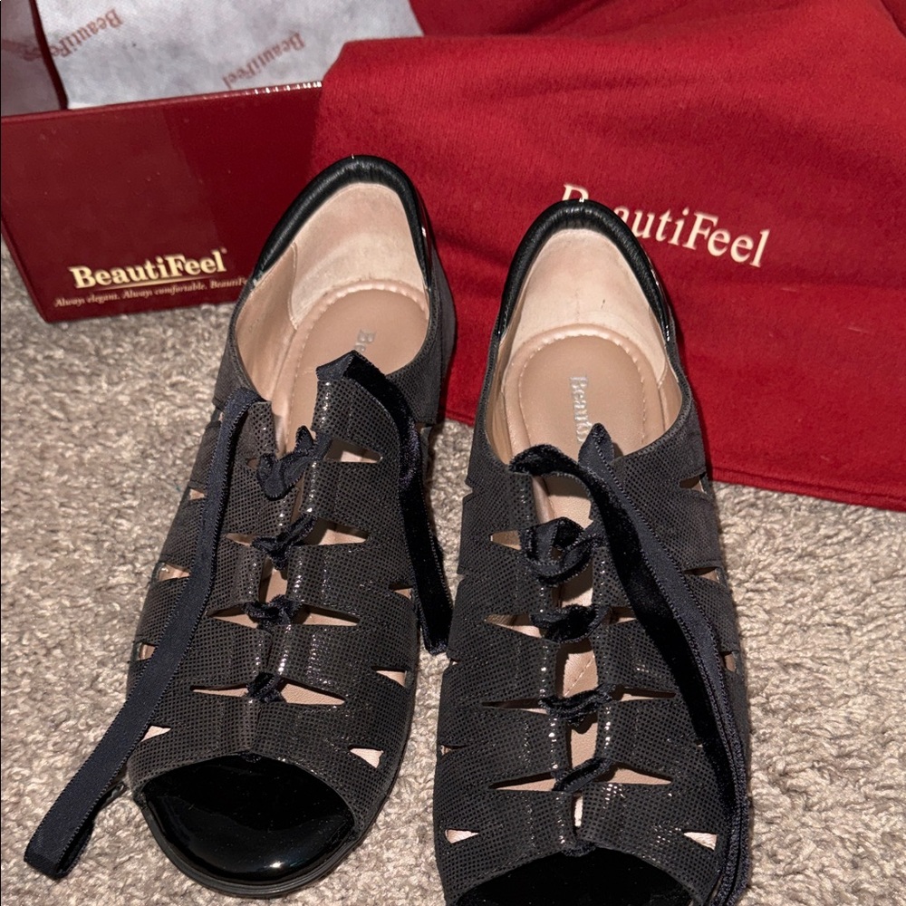 BeautiFeel Black Open-Toe Flats - Size EU 37 (US 6.5-7)